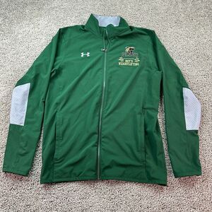 Under Armour Jacket Mens Small Green Gray Squad Woven Warm Up Full Zip Coat